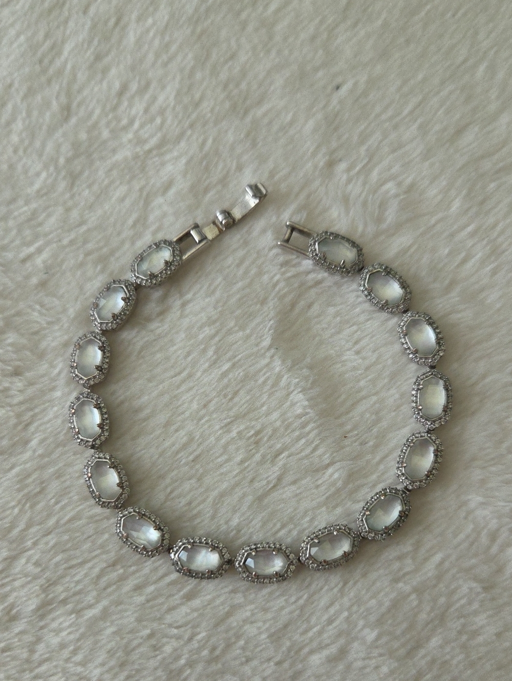 Kendra Scott Cole Silver Link Bracelet Mother Of Pearl Pave Halo
